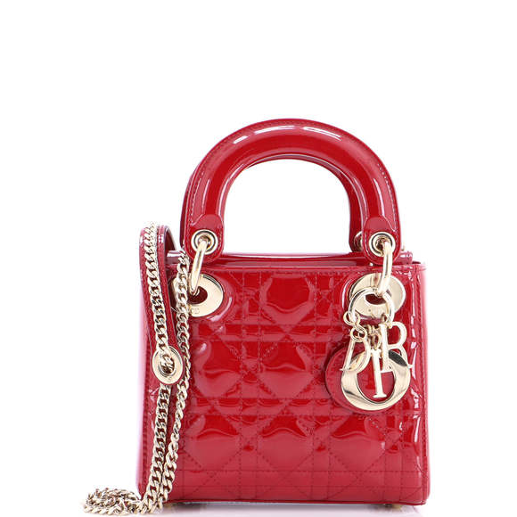 Christian Dior Mini Lady Dior Chain Bag Cannage Quilt Patent - Picture 1 of 5